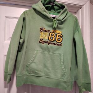 90s Y2K Green B.U.M. Equipment 1X Hoodie with Embroidered 86 Distressed Grunge